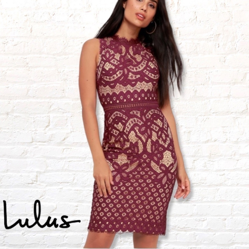 Lulu's Burgundy Lace Sheath Dress Size XS